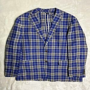 Daniel Cremieux Linen Sport Coat Men's L Bold Blue Plaid Blazer Unstructured